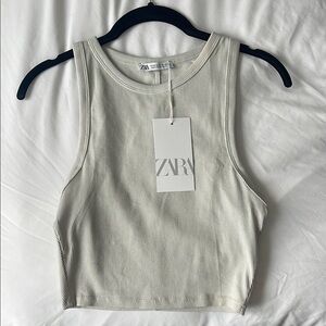 Zara Women's Cream Ribbed Tank Top